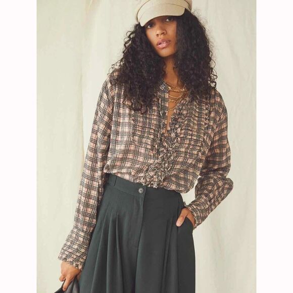 Free People Tops - Free People FP One Plaid Miles Tuxedo Shirt Tunic Top Buttondown Black XS 279081